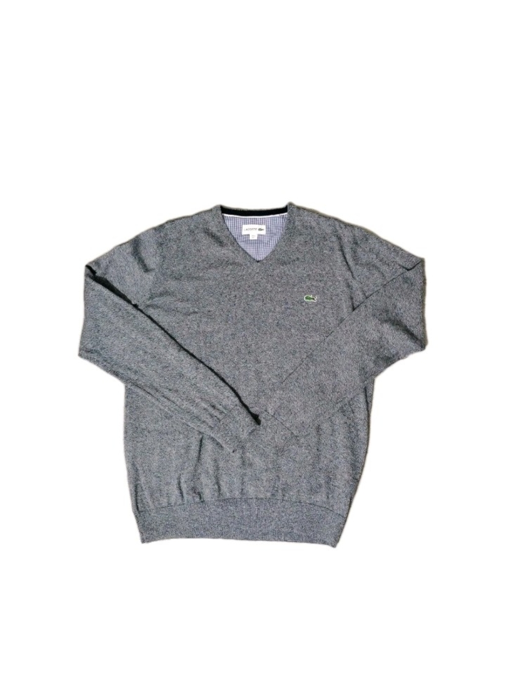 Lacoste Men's V-Neck Jersey Knit Gray Cotton Sweater SZ L Casual Preppy